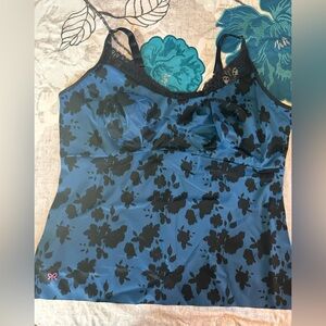 Ruby Ribbon Heritage Lace Cami Winter Rose Size 48 Sapphire Blue /Black Floral